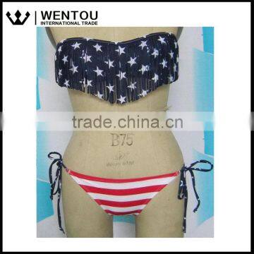 Wholesale Sexy American Flag Tassel Bandeau Bikini