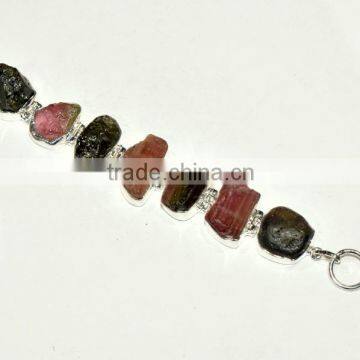 Rough Tourmaline Gemstones 925 Sterling Silver Bracelet photo-6