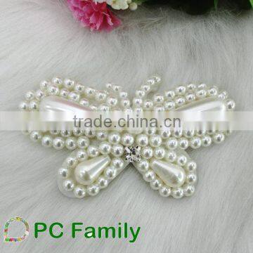 Butterfly white pearl applique beaded handmade patch for dress