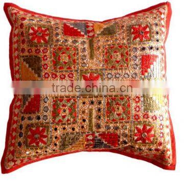 RTHCC-1 Kantha Patchwork flowers theme hot selling Gujarati embroidered cushion cover home decor Mirror Work jaipur