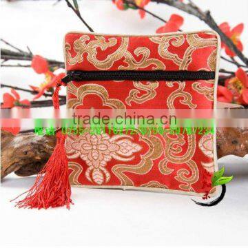 tasseled jewelry bag, silk brocade jewelry bag