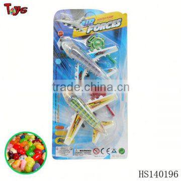 Free wheel shooting plane plastic toy with candy