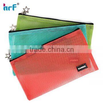 Pencil case zipper seal see through mesh grid pencil bag/pouch