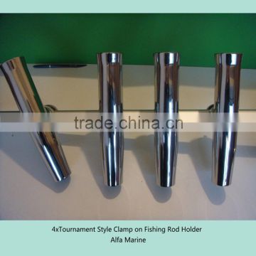 4X Stainless Tournament Style Clamp on Fishing Rod Holder for Rails 7/8" to 1"