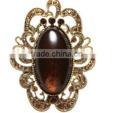 vintage zircon hollow brooch dark color oval pin