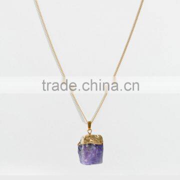 Big Irregular Agate 4 Colors Hard Stone 4 Gold Plated Long Pendant Necklace