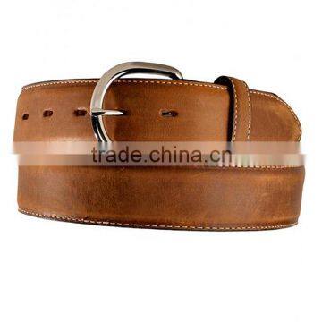 MEN'S COWHIDE LEATHER BROWN TRIPLE STITCH LEATHER BELT