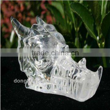 Amazing Clear Rock Quartz Crystal Carved Dragon Skull ,Quartz Crystal Dragon Skull