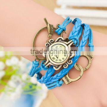Multi-layer Infinity Freedom love Cuff leather wrap bracelet watch