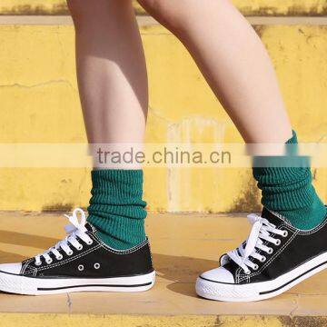 Double needle cotton retro piles of autumn winter socks female candy color socks in tube solid bars socks