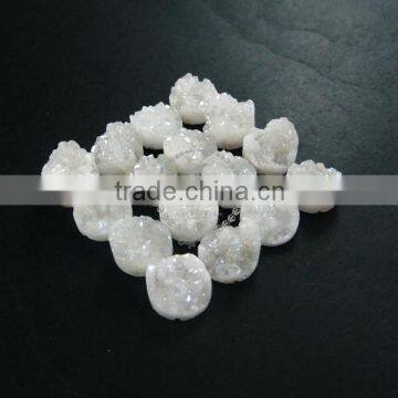 14mm Rainbow White Plated Druzy Quartz Irregular Surface Round Stone Cabochon for DIY Pendant Charm Supplies 4110093