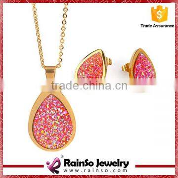 Stainless Steel Teardrop Pendant Italian Gold Plated Jewelry Sets