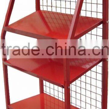 Red powder coated two shelves lubricating oil display rack with silkscreen logo