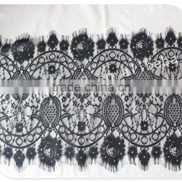 Good Price 44cm Width Polyester Floral Eyelash Black Lace Trim for Sale photo-2