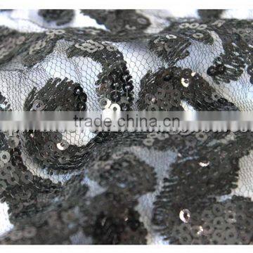 New Design Round Eye Net Fabric With Embroidery Sequin, Black Sequin Flower Tulle Fabric for Wedding Dress photo-5
