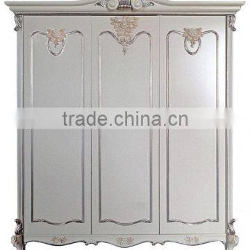 Luxury French style wooden three-door wardrobe with hand carving
