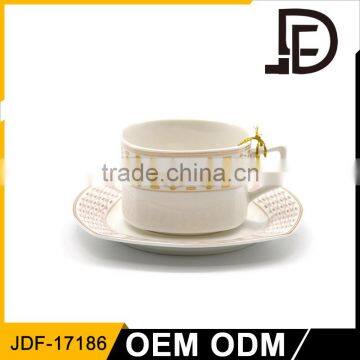 245 cc Porcelain ceramic cups and saucer, custom cup, square coffee cup sets with Customize Pattern