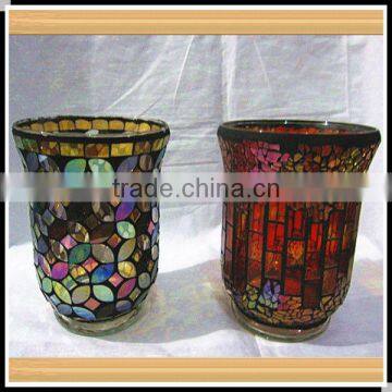 Home Decor Colored Mosaic Style Hurricane Glass Candle Holder