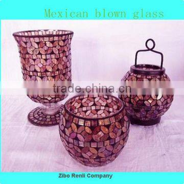 Wedding Decoration Glass Handicraft Cheap Colored Vase Mosaic Mexican Blown Glass