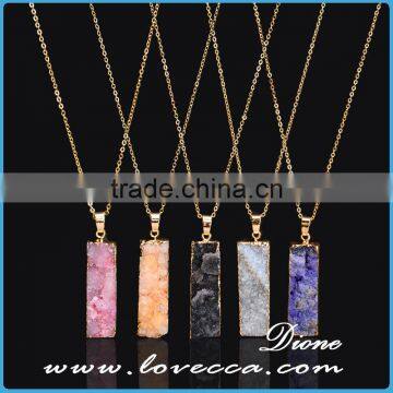 Gold Plated Retancgle Raw Agate Crystal Jewelry Druzy Geode Necklace