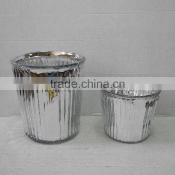 mini silver electroplating glass vase flower pot with vertical stripe for decoration