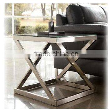 Stainless Steel Brass Frame Square Metal Glass Coffee Table High Qualtiy photo-2