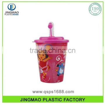 350ml PP Promotional Plastic Beverage Drinking Cup with Straw