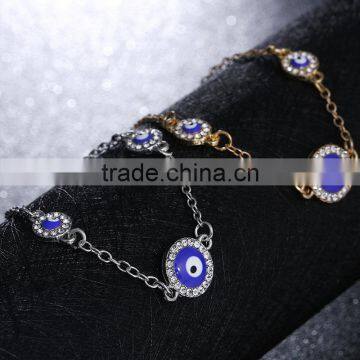 Round Rhinestone Evil Eye Bracelet Gold Chain Bracelet