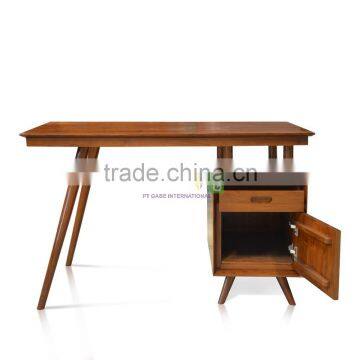 Writing Desk Vintage Style Solid Teak Wood Medium Brown Color With Drawer photo-2