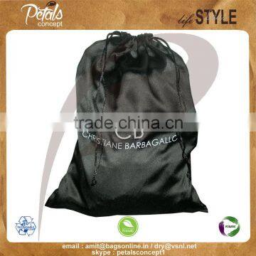 Satin drawstring bag with screen print logo