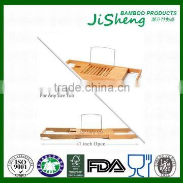 100% Bamboo Bathtub Caddy With Extendable Sides, Cellphone Tray & Integrated Wine Glass Holder photo-5