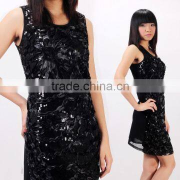 Wholesale top quality sleeveless gorgeous ladies black sequins dresses