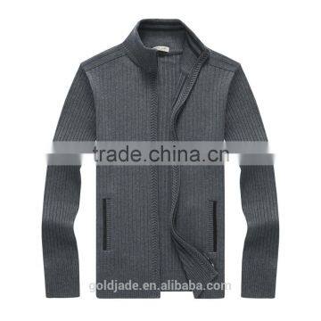 Casual men's winter wool knitted zip cardigan men plain knit cardigan sweater