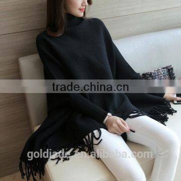 2016 Korea Knitwear Sweater New Design Poncho Cloak Sweater With Tassels photo-3