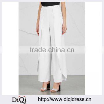 Wholesale Women Apparel High-waist White Split-overlay Crepe Trousers(DQE0343P)