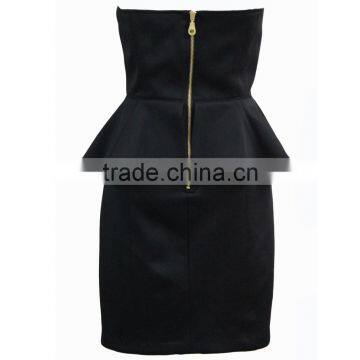 Black Evening Dress,off Shoulder Peplum Straight Slim Fitting Metal Zipper Back Sexy Peplum Dress photo-4