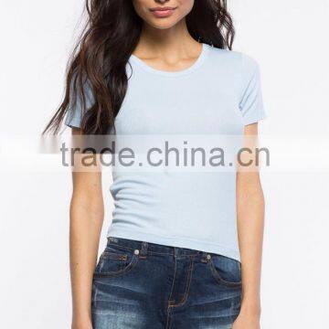 OEM service women cheap ribbed knit plain slim fit t shirt