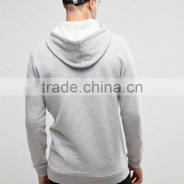 Custom Long Sleeve With Hood Contrast Pocket Longline Grey Men's 84% Cotton 16% Polyester Casual Fleece Pullover Hoodies photo-2