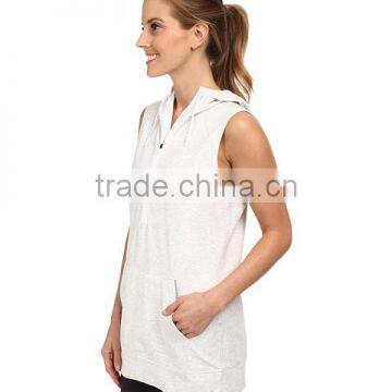 Women Vest Waistcoats With Hooded Sleeveless Half-zip Hoodie White and Gray Color