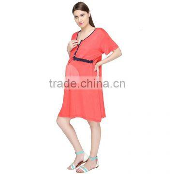 OEM Red Cotton Maternity Sleepwear Dresses Cheap Maternity Sleepwear photo-3