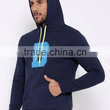 Navy Blue Man Hooded Sweatshirt Customize Front Kangaroo Pocket Fleece Lined 80% Cotton 20% Polyester Fabric Material Hoodies photo-3