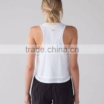 MGOO Summer Style Low Cut Women Sexy Sport Wear Singlet Striped Printing Breathable Gym Tank Top photo-5