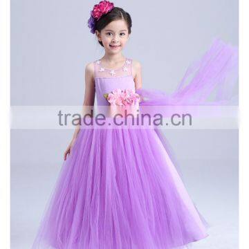 2017 Girls Long Party Dress Sheer Shoulder Flowers Frocks photo-4