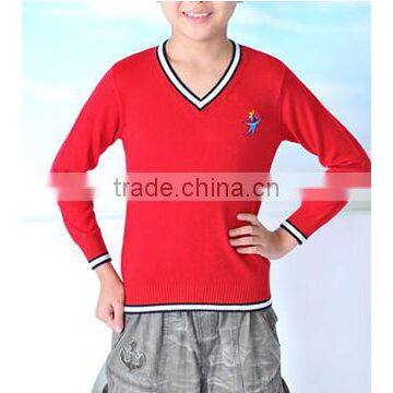 2017 knitted school boy cashmere wool high quality children v neck sweater with custom emblem