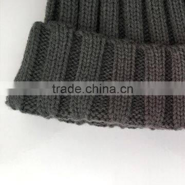 Myfur Dark Grey Knitting Hat for Adults With Real Fox Fur Pompom