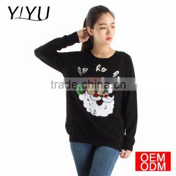 Women Casual Cozy Jumper Black Glitter Snowman Sweater for Christmas photo-4
