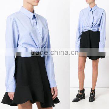 Twist New Design Plain Blue Blouse for Women Long Sleeve Shirt photo-4