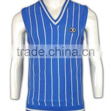 ISO9001/BSCI Manufature Blue 100% Cotton Embroidery Pattern Knitted Vests
