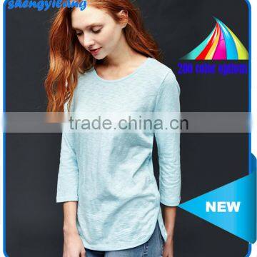Spring New Arrival Wild Solid Color Seven Sleeve T-shirt Custom High Quality Bamboo Clothing in Guangzhou