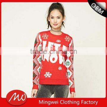 Factory wholesale adult beautiful jacquard nitted christmas sweater for ladies